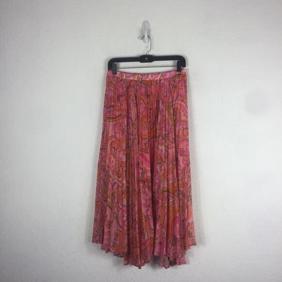 Delfi Collective Lilah Midi Skirt Size Medium Pink Paisley Pleated Boho Y2K - Picture 3 of 12